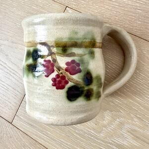 Handcrafted Stoneware Mug Rustic Vine Berry Vintage Cottage Pottery Cup Cabin